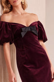 Off The Shoulder Bodycon Velvet Dark Green Mini Cocktail Dress