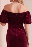 Off The Shoulder Bodycon Velvet Dark Green Mini Cocktail Dress