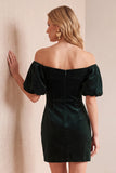 Off The Shoulder Bodycon Velvet Dark Green Mini Cocktail Dress