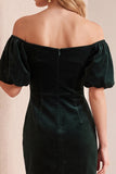 Off The Shoulder Bodycon Velvet Dark Green Mini Cocktail Dress