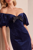 Off The Shoulder Bodycon Velvet Dark Green Mini Cocktail Dress