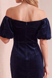 Off The Shoulder Bodycon Velvet Dark Green Mini Cocktail Dress