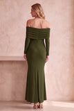 Off The Shoulder Ruched Olive Mermaid Long Formal Dress