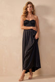 Strapless A-Line Ruched Black Long Formal Dress