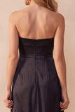 Strapless A-Line Ruched Black Long Formal Dress