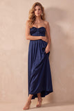 Strapless A-Line Ruched Black Long Formal Dress