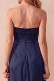 Strapless A-Line Ruched Black Long Formal Dress
