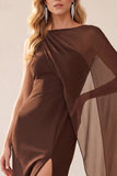 Bateau Neck Sheath Purple Maxi Formal Dress With Cape