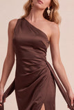 One Shoulder Sheath Navy Ruched Maxi Formal Dress With Sash