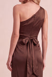 One Shoulder Sheath Navy Ruched Maxi Formal Dress With Sash