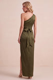 One Shoulder Sheath Navy Ruched Maxi Formal Dress With Sash