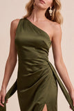 One Shoulder Sheath Navy Ruched Maxi Formal Dress With Sash