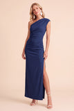 One Shoulder Coffee Sheath Ruched Maxi Formal Dress With Slit