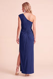 One Shoulder Coffee Sheath Ruched Maxi Formal Dress With Slit