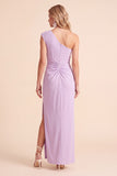One Shoulder Coffee Sheath Ruched Maxi Formal Dress With Slit