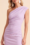 One Shoulder Coffee Sheath Ruched Maxi Formal Dress With Slit