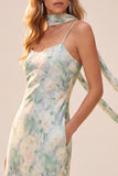 Mermaid Spaghetti Straps Light Green Floral Maxi Formal Dress