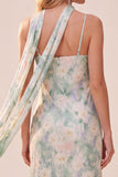 Mermaid Spaghetti Straps Light Green Floral Maxi Formal Dress