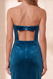 Strapless Sheath Olive Velvet Midi Wedding Guest Dress with Bow