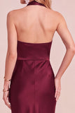 Halter Peacock Green Draped Satin Midi Wedding Guest Dress