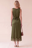 Black Round Neck A Line Lace Midi Wedding Guest Dress
