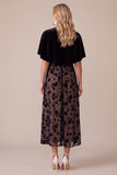A Line Black Floral Velvet Midi Wedding Guest Dress With Cape Sleeves