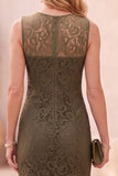 Round Neck Mermaid Lace Dark Blue Midi Formal Dress