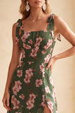 Square Neck Sheath Floral Sheath Midi Wedding Guest Dress