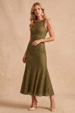 Mermaid Lace Boat Neck Dark Blue Midi Wedding Guest Dress