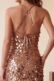 Halter Coffee Sequins A-Line Midi Holiday Party Dress