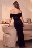 Off The Shoulder Beaded Velvet Sheath Black Midi Holiday Party Dress