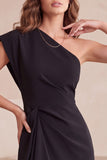 One Shoulder A-Line Black Lace Midi Holiday Party Dress with Ruffles