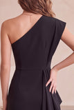 One Shoulder A-Line Black Lace Midi Holiday Party Dress with Ruffles
