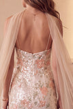 Floral Sequins Ivory Sheer Sheath Midi Holiday Party Dress with Neck Scarf