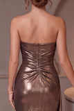 Strapless Metallic Coffee Bodycon Ruched Mini Cocktail Dress