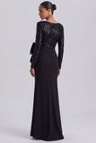 Sequins Mermaid Long Sleeve Black Tie Dress with Bow