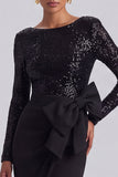Sequins Mermaid Long Sleeve Black Tie Dress with Bow