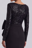Sequins Mermaid Long Sleeve Black Tie Dress with Bow