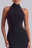 High Neck Mermaid Long Black Tie Dress with Back Slit