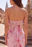 Mermaid Strapless Corset Pink Floral Sparkly Maxi Prom Dress