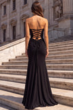 Black Strapless Rhinestones Long Prom Dress with Slit