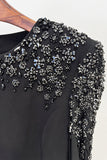 Beaded A-Line Long Sleeve Black Tie Dress