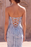 Strapless Mermaid Sparkly Light Blue Maxi Prom Dress