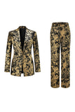 Sparkly Black Golden Notched Lapel 2 Piece Women Prom Suit