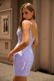 Light Blue Corset Appliqued Bodycon Homecoming Dress with Sequins