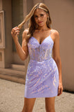 Light Blue Corset Appliqued Bodycon Homecoming Dress with Sequins
