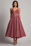 A Line Spaghetti Straps Red Formal Dress