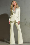 Shawl Lapel White 2-Piece Women Work Suits With Sequins