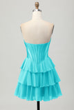 Fuchsia Corset Tiered A Line Strapless Homecoming Dress