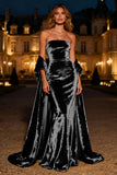 Silver Strapless Mermaid Velvet Maxi Formal Dress With Cape